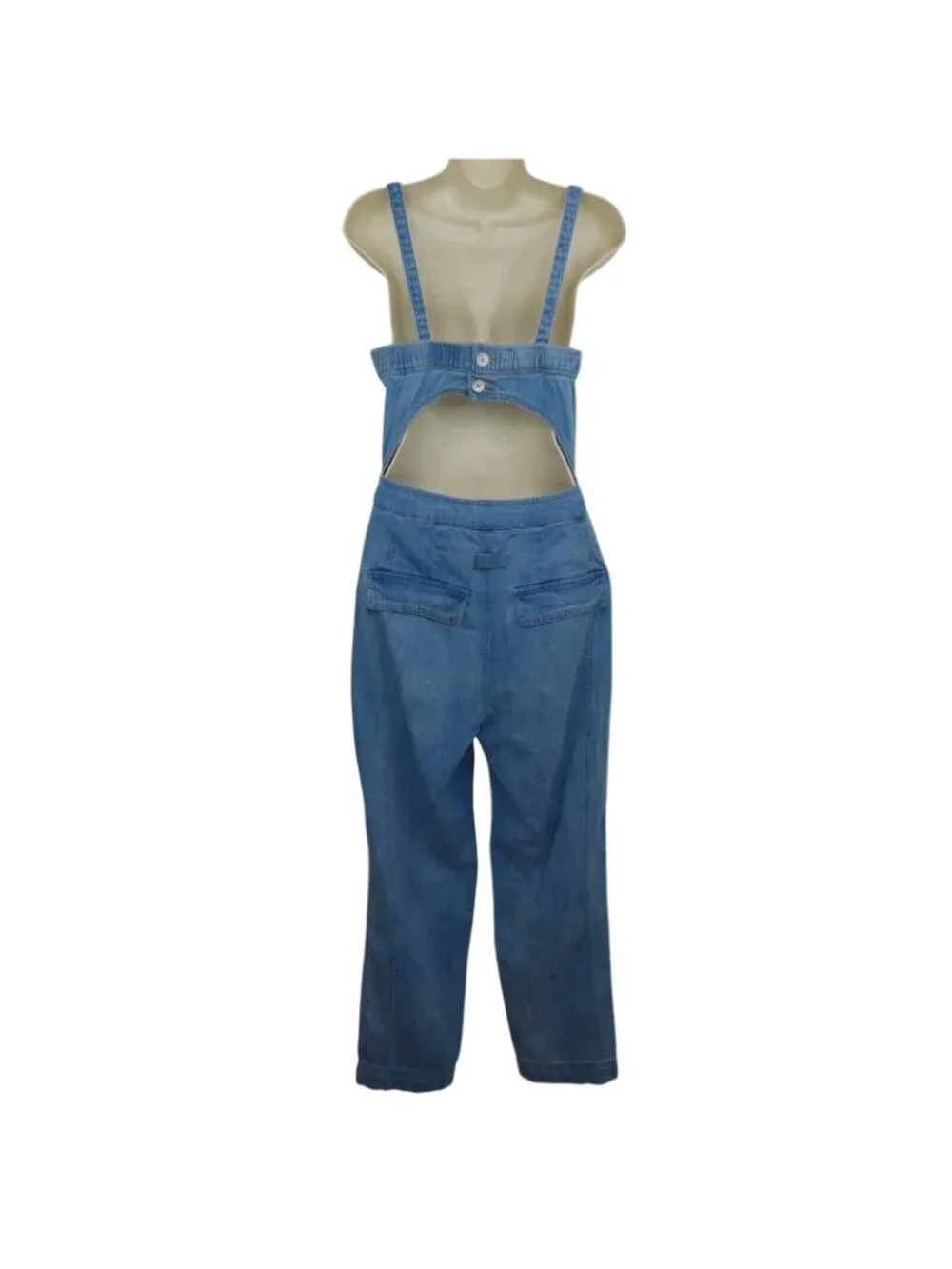 Free People Womens Small Go West Denim Utility Jumpsuit Mirage Blue OB1160882